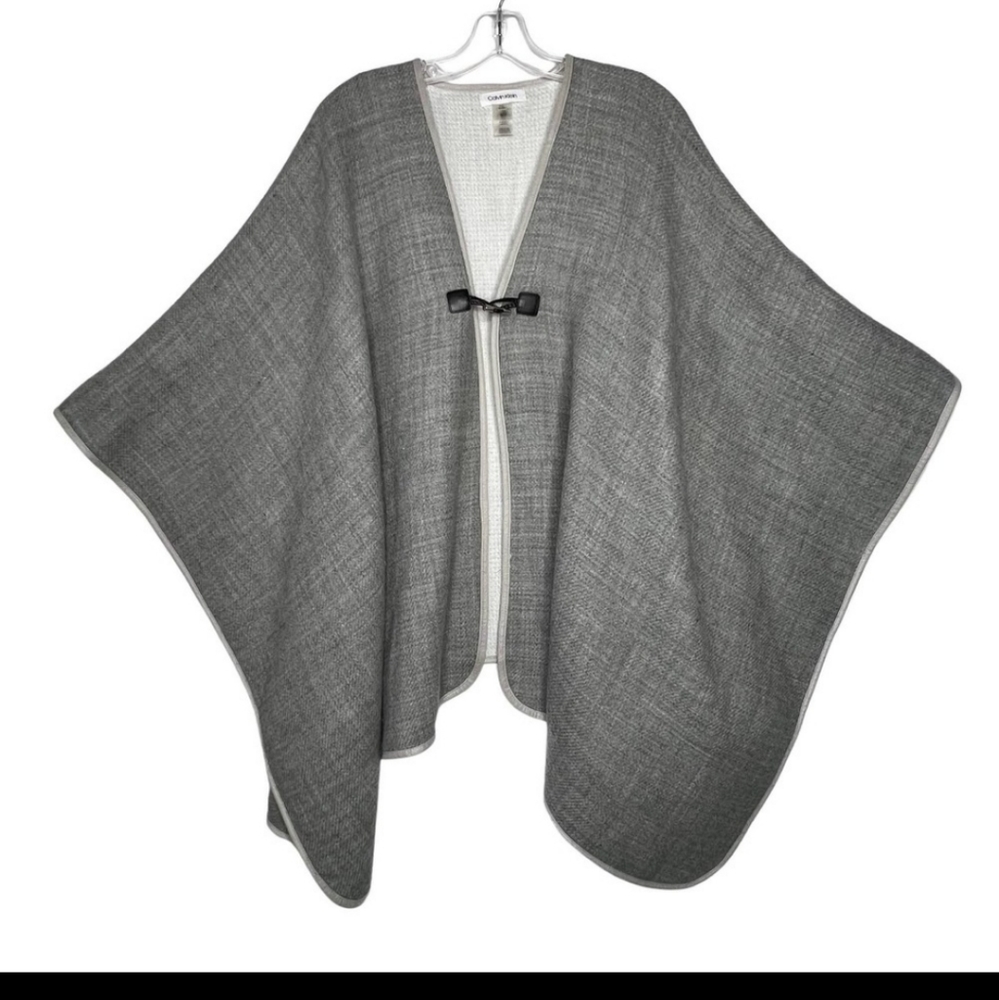 Calvin Klein Fleece Cape Poncho Blanket Ruana Cardigan One Size Gray